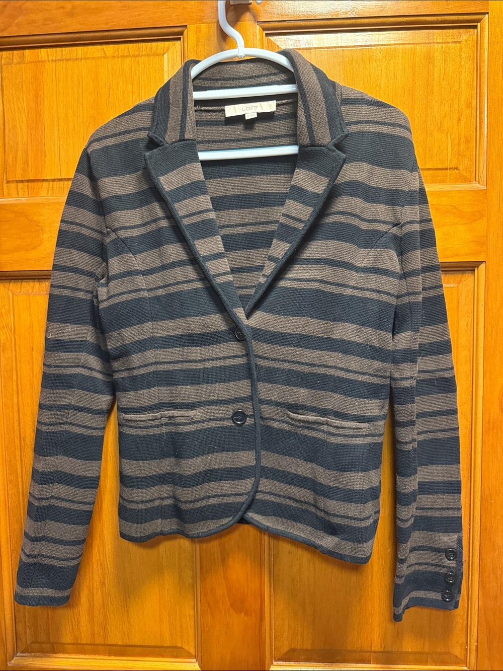 LOFT Navy and Brown Striped Blazer Jacket